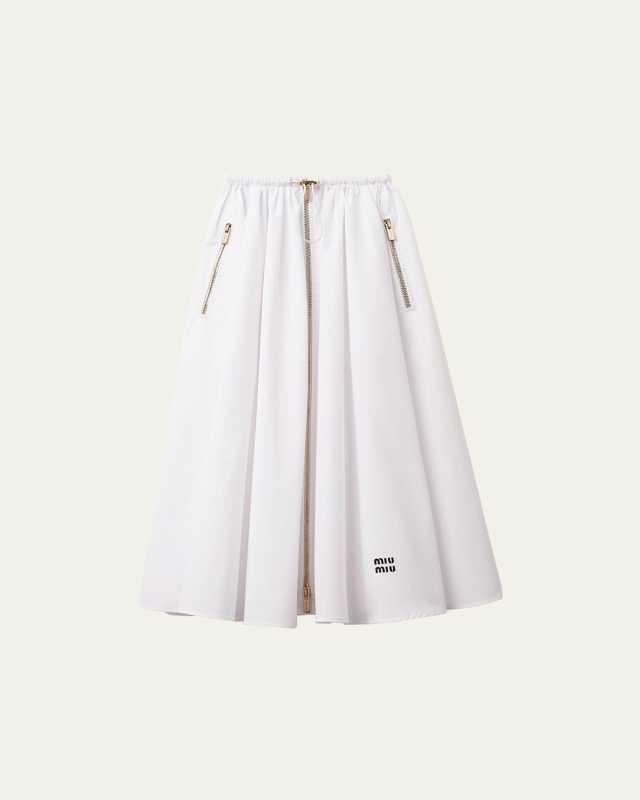 Popeline Drawstring Zip-Front Midi Skirt